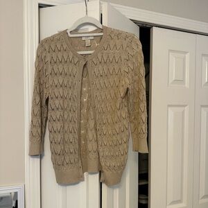 LOFT Tan Textured Knit Cardigan Sweater